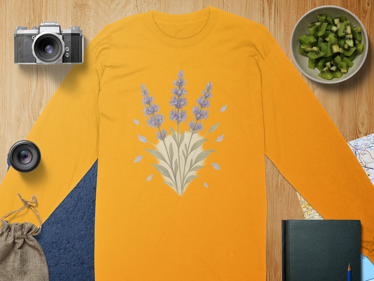 Lavender Floral Design Long Sleeve Shirt product type