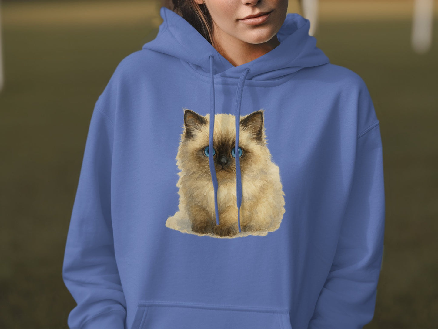 Cozy Blue Hoodie Featuring Adorable Kitten Printed Product