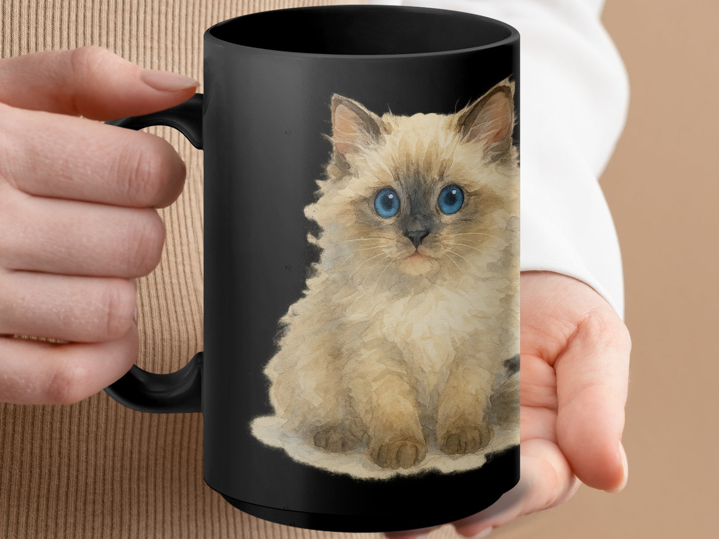 Cute Fluffy Kitten Illustration Coffee Mug product