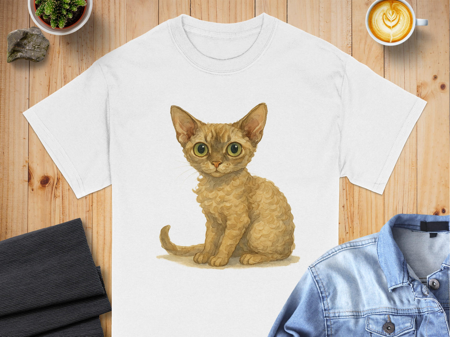 Adorable Curly Haired Cat Print T-shirt product type
