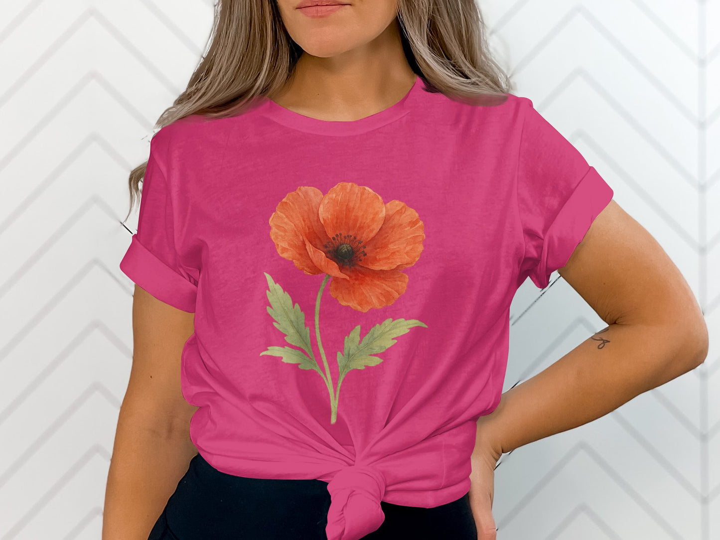 Vibrant Pink Tee with Bold Red Floral Design product type