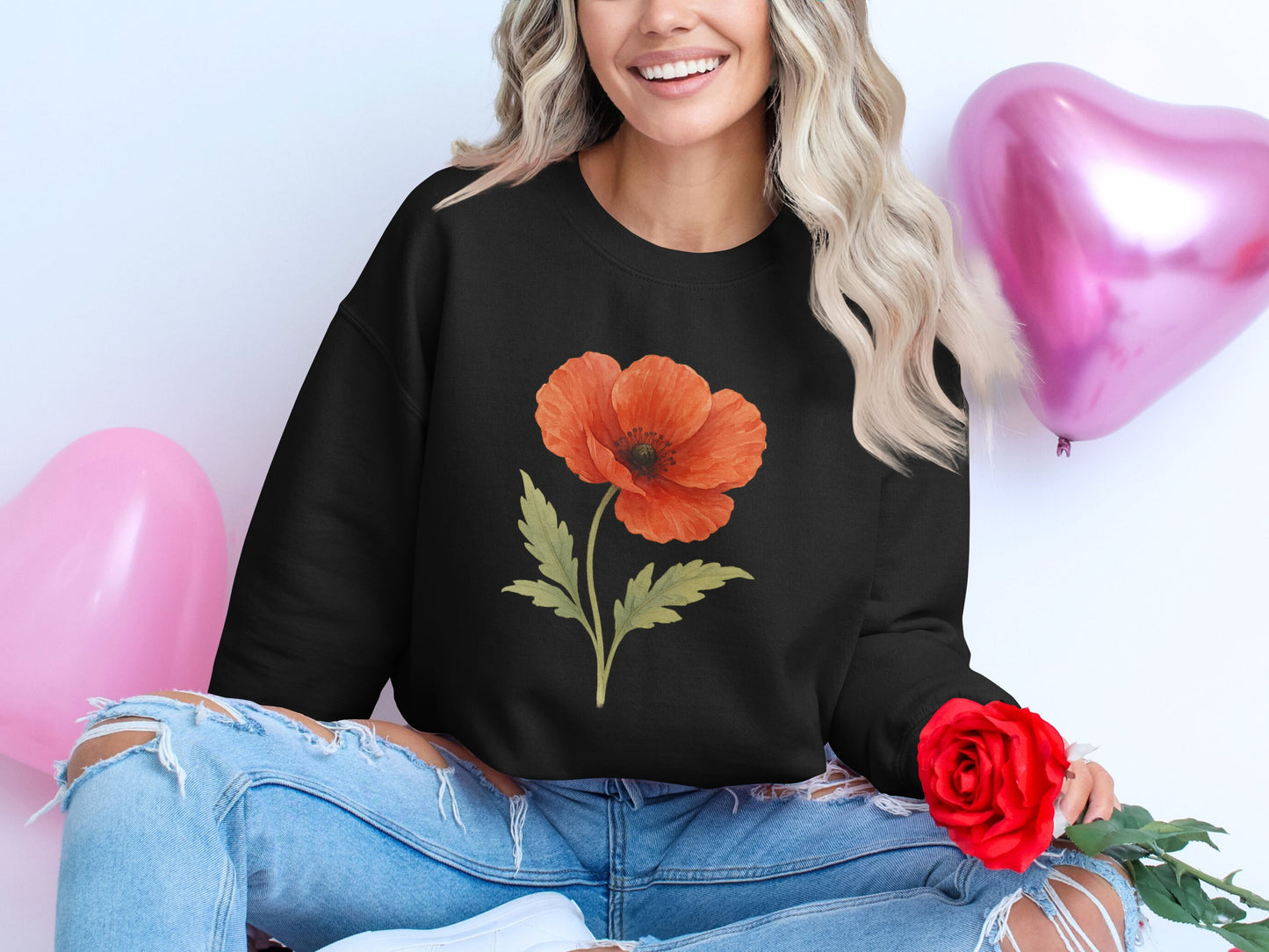 Red Poppy Flower Print on Women's Sweatshirt product type
