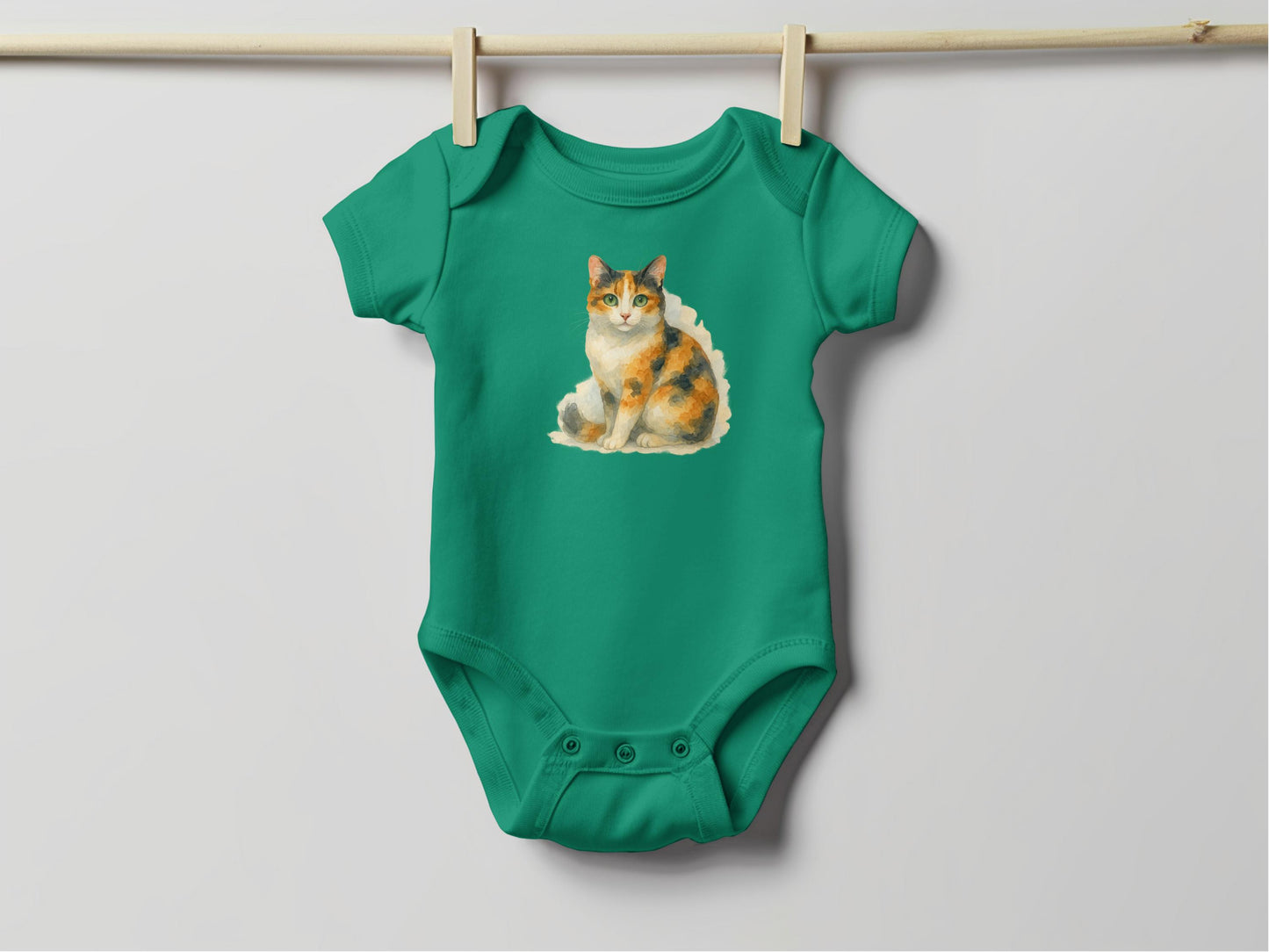 Adorable Calico Cat Design Green Onesie Baby product type