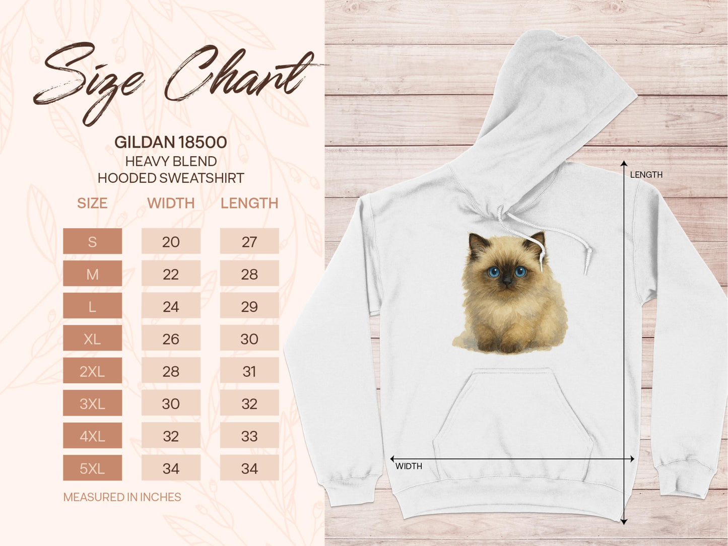Cute Cat Print Size Chart Hooded Sweatshirt product