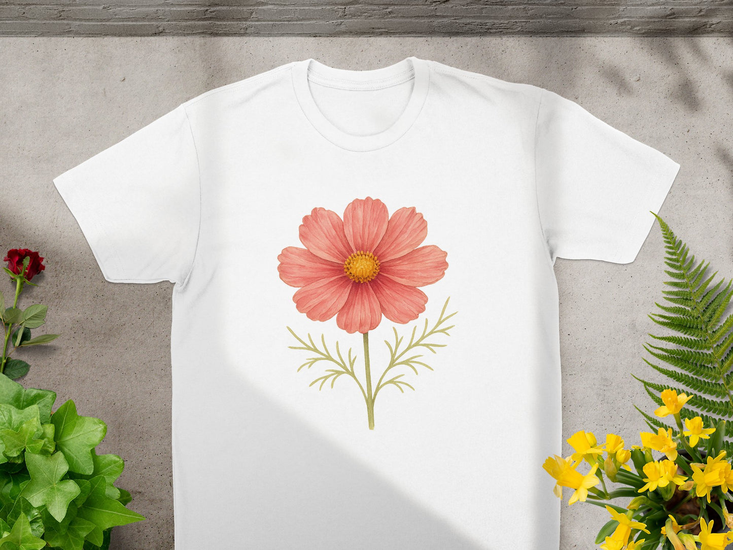 Beautiful Floral Print White Casual T-Shirt Apparel Product