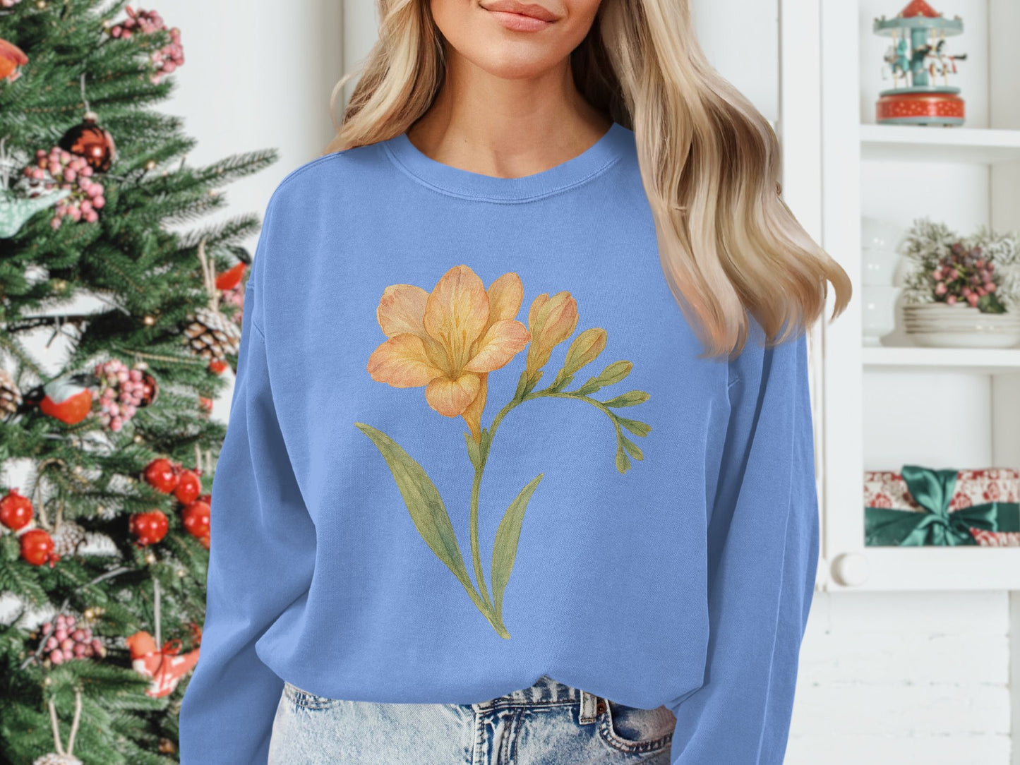 Floral Design Blue Long Sleeve Shirt product