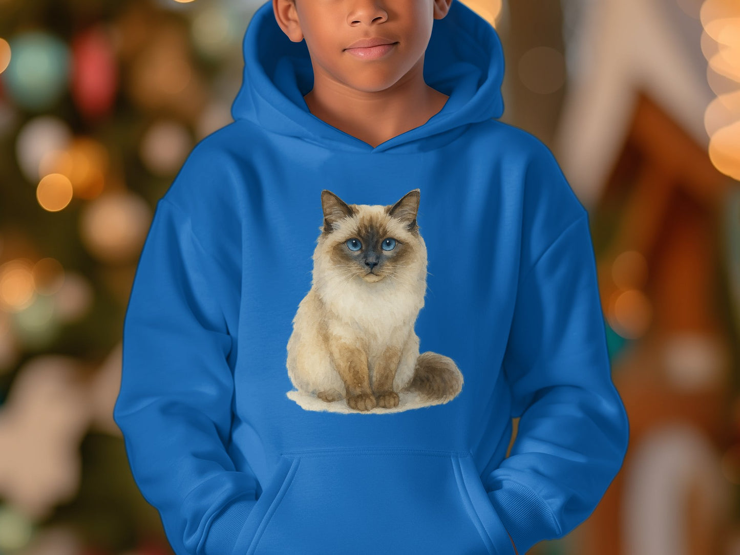 Adorable Blue-Eyed Cat Print Hoodie product