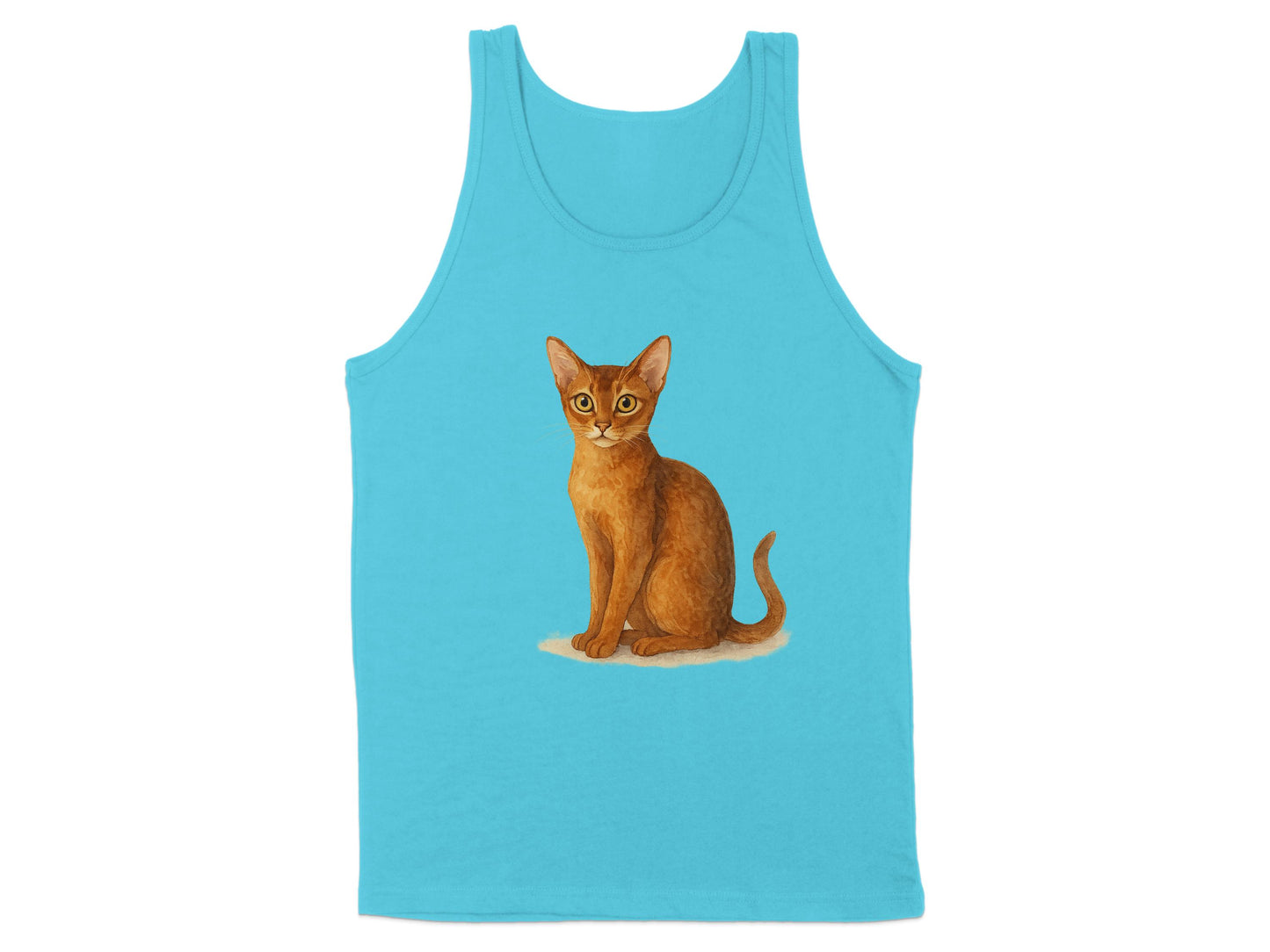 Cute Sitting Cat Print on Blue Tank Top product type