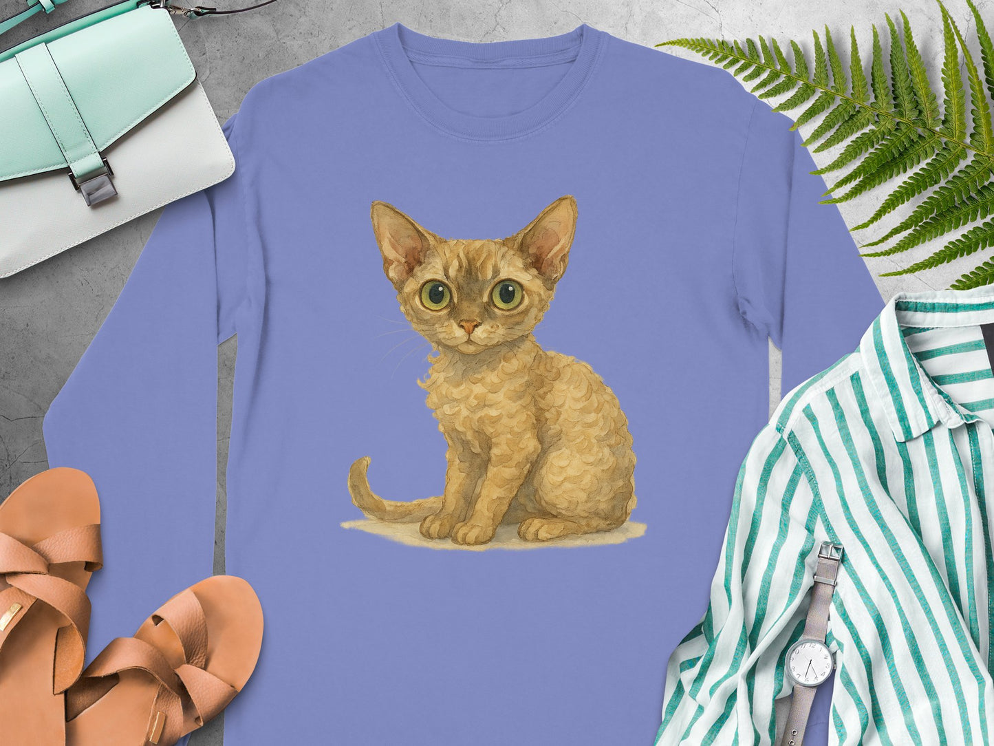 Cute Cat Design on Purple Long Sleeve Shirt product type