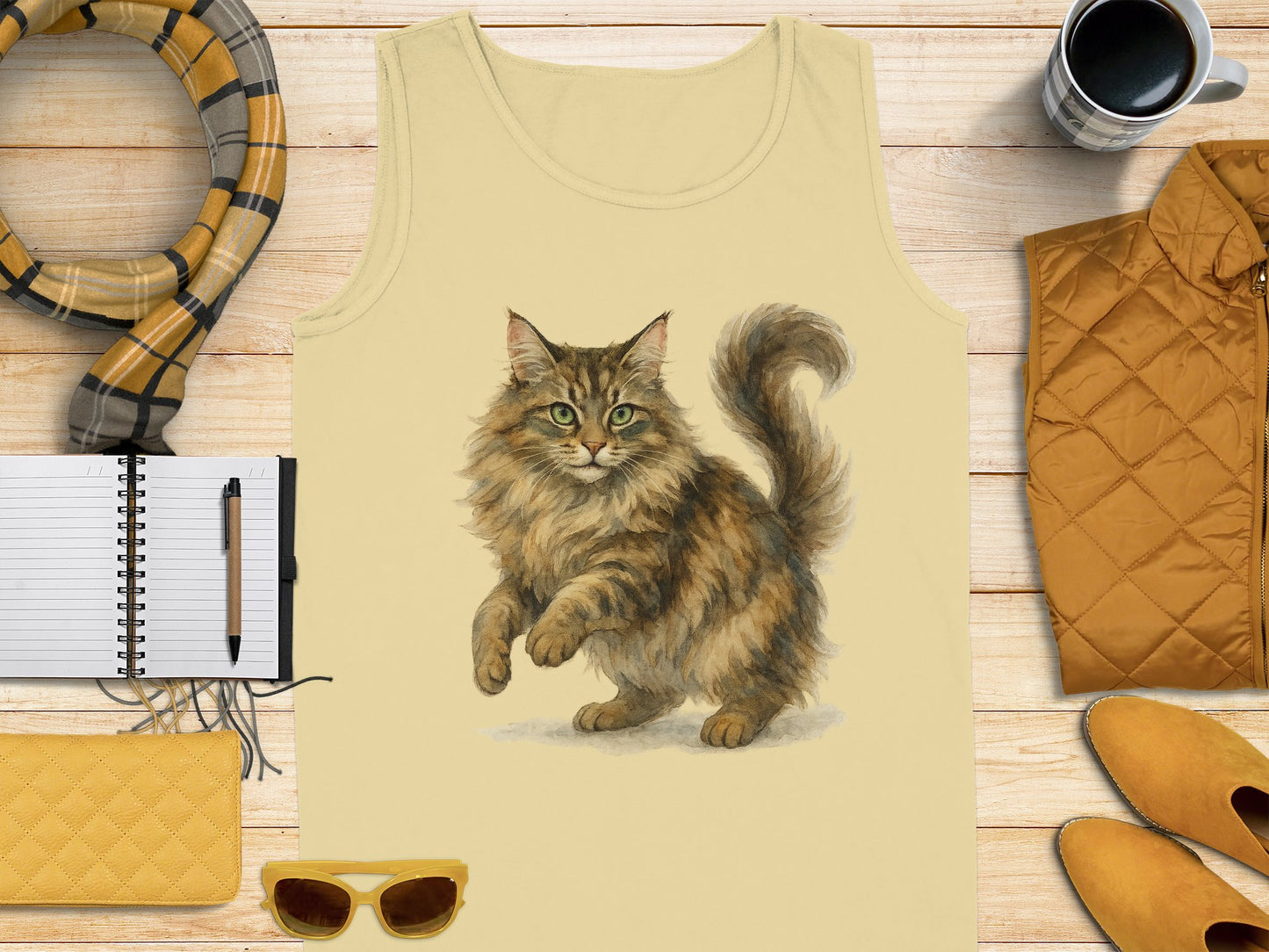 Adorable Fluffy Cat Print Tank Top Casual Wear Product