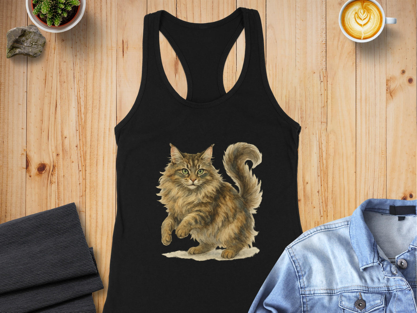 Cat Illustration Design on Black Tank Top product type