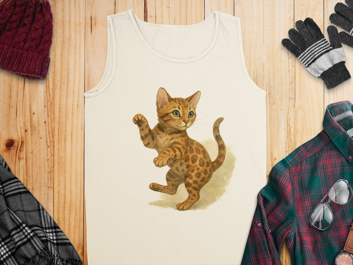 Cute Playful Kitten Illustrated Tank Top product type