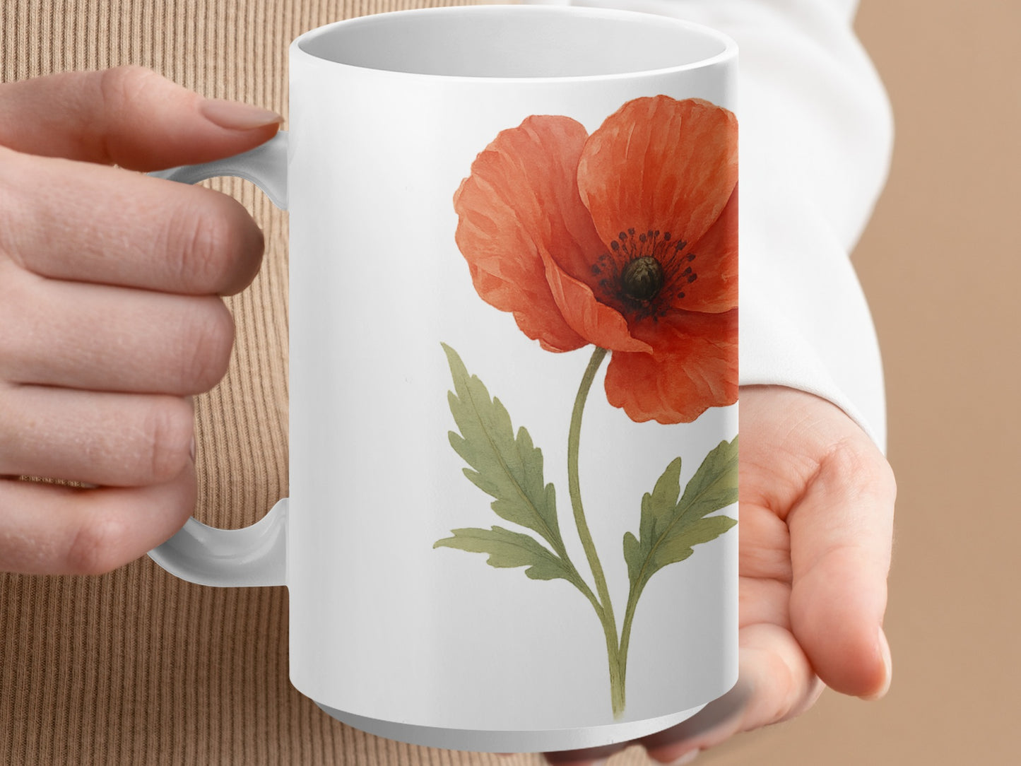 Beautiful Red Poppy Flower Design on White Ceramic Mug product