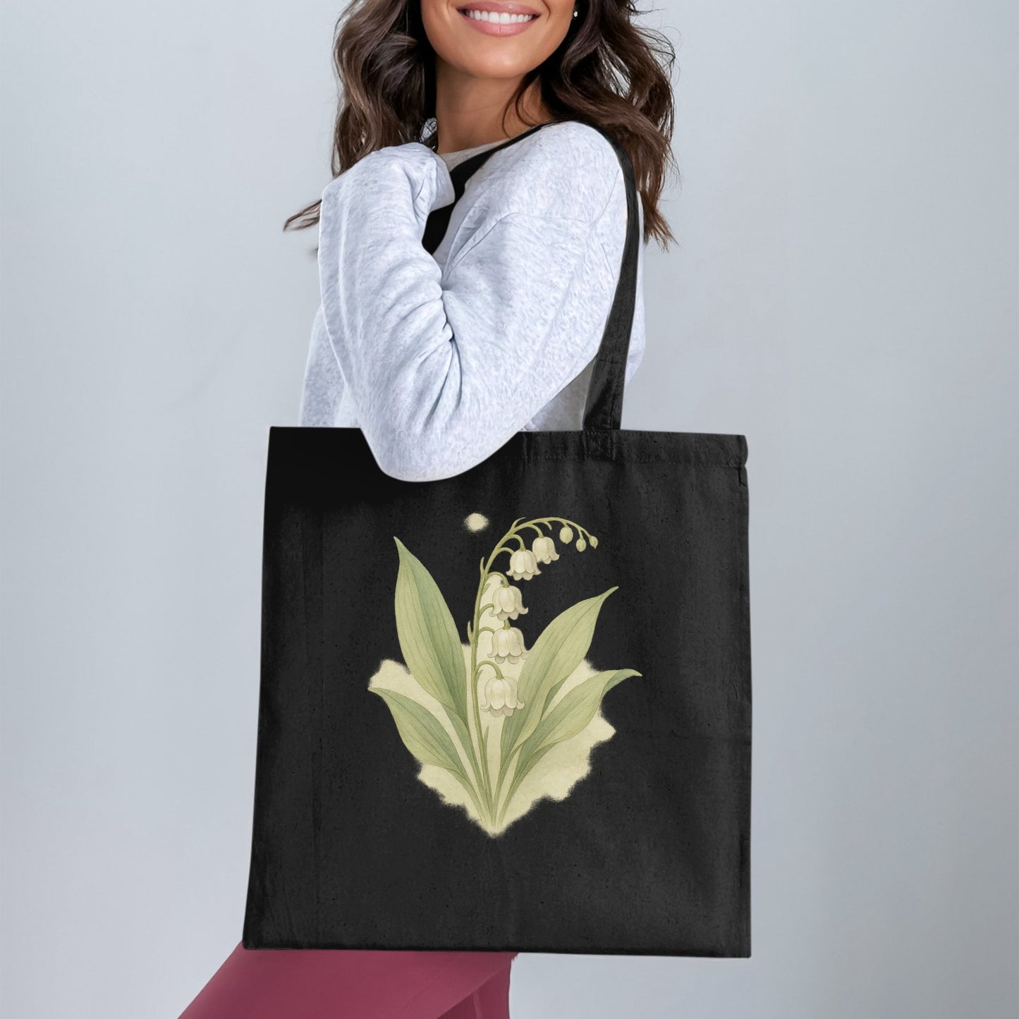 Elegant Lily Flower Print Black Tote Bag product type