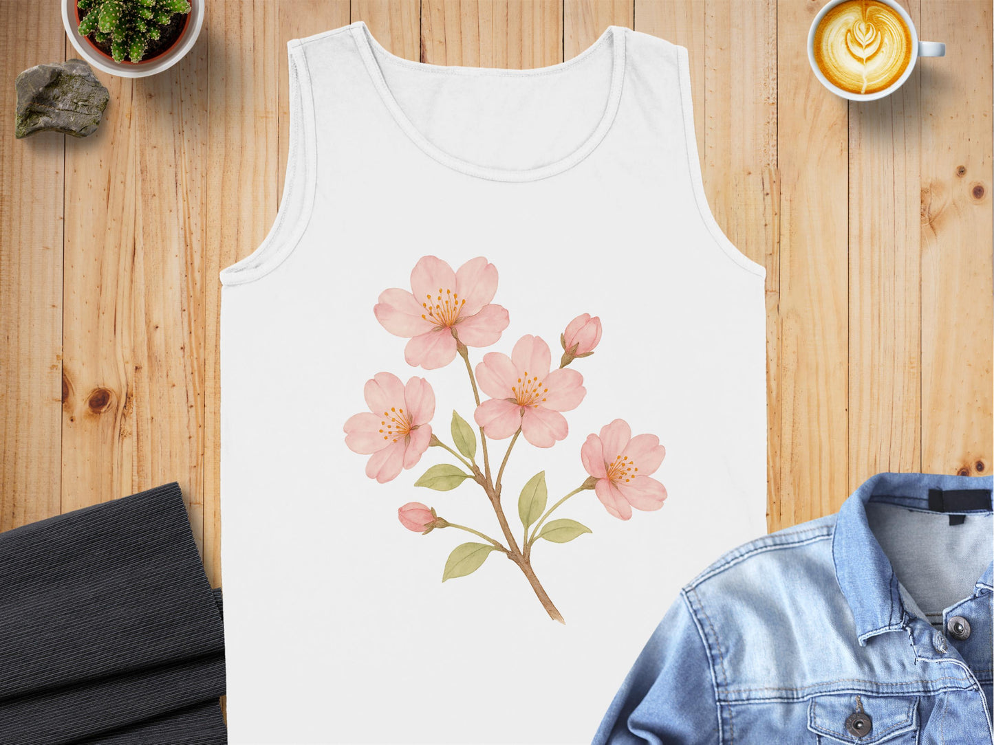 Beautiful Floral Print White Sleeveless Tank Top product type