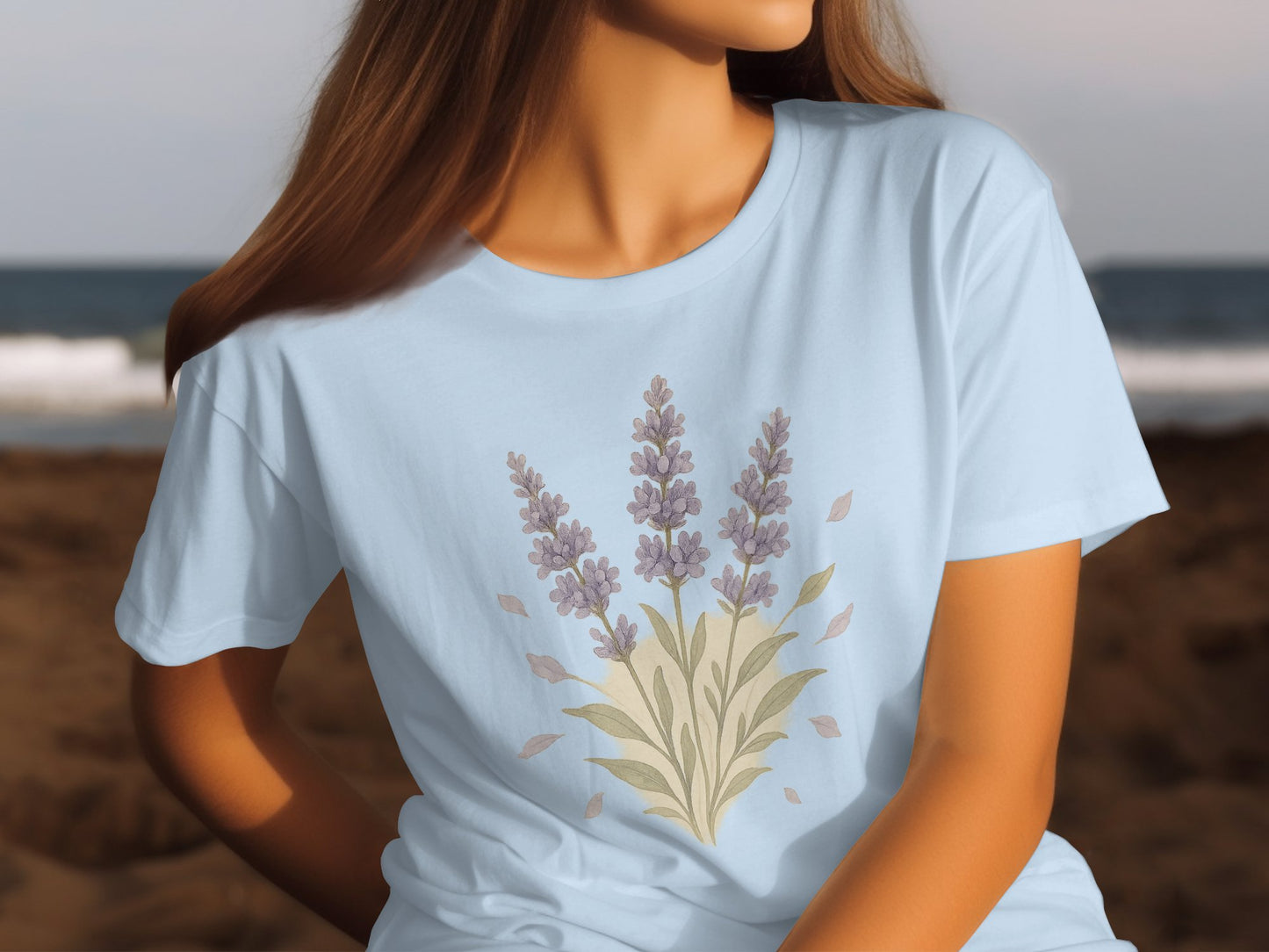 Lavish Lavender Blossom Print on Casual Beach Tee product