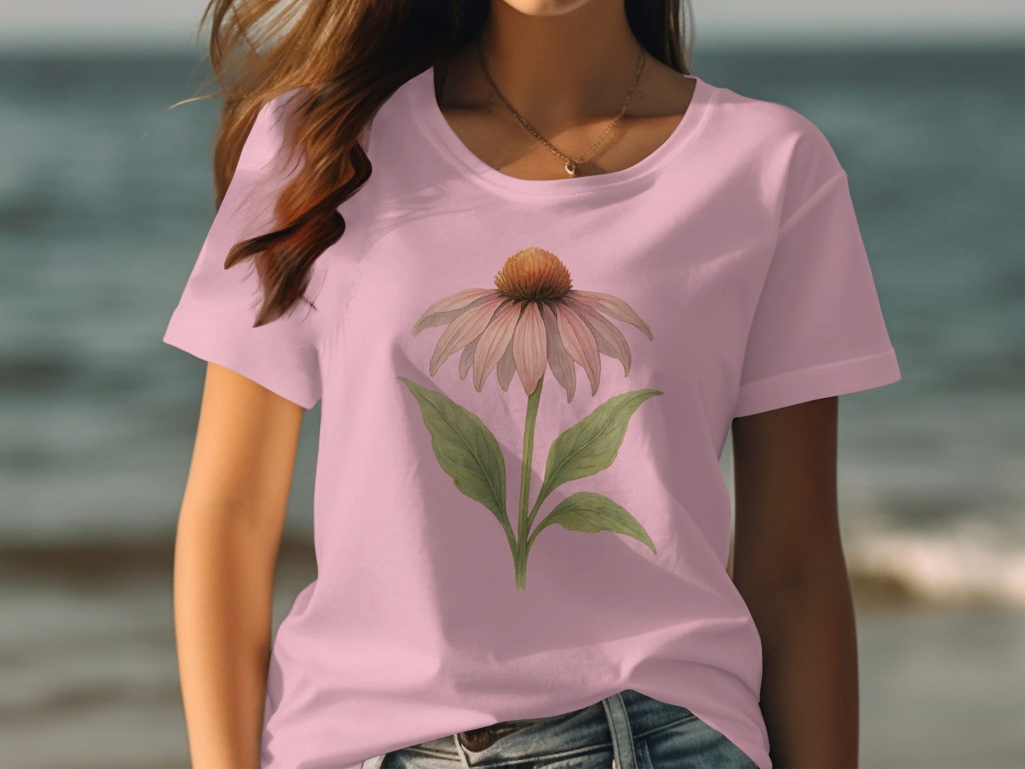 Lavender T-Shirt with Hand-Drawn Flower Design product type
