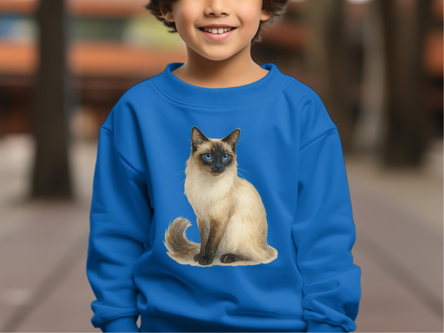 Adorable Blue Sweatshirt with Siamese Cat Design product