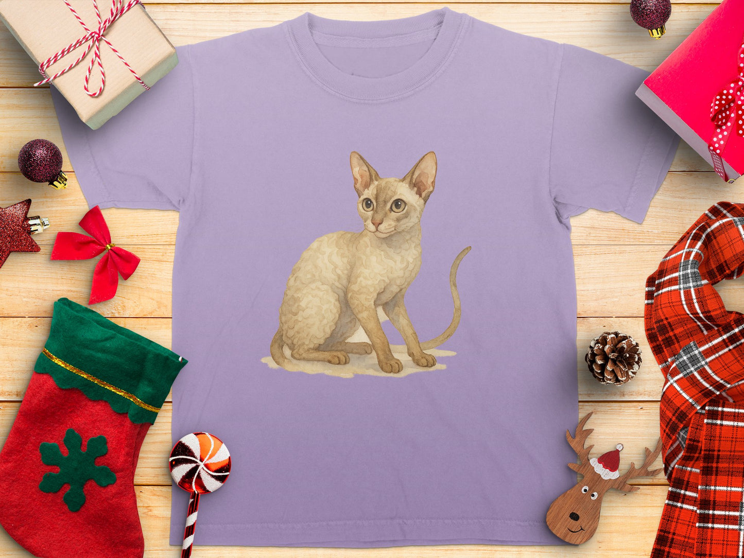 Cute Kitten Print Lavender Tee Holiday Product
