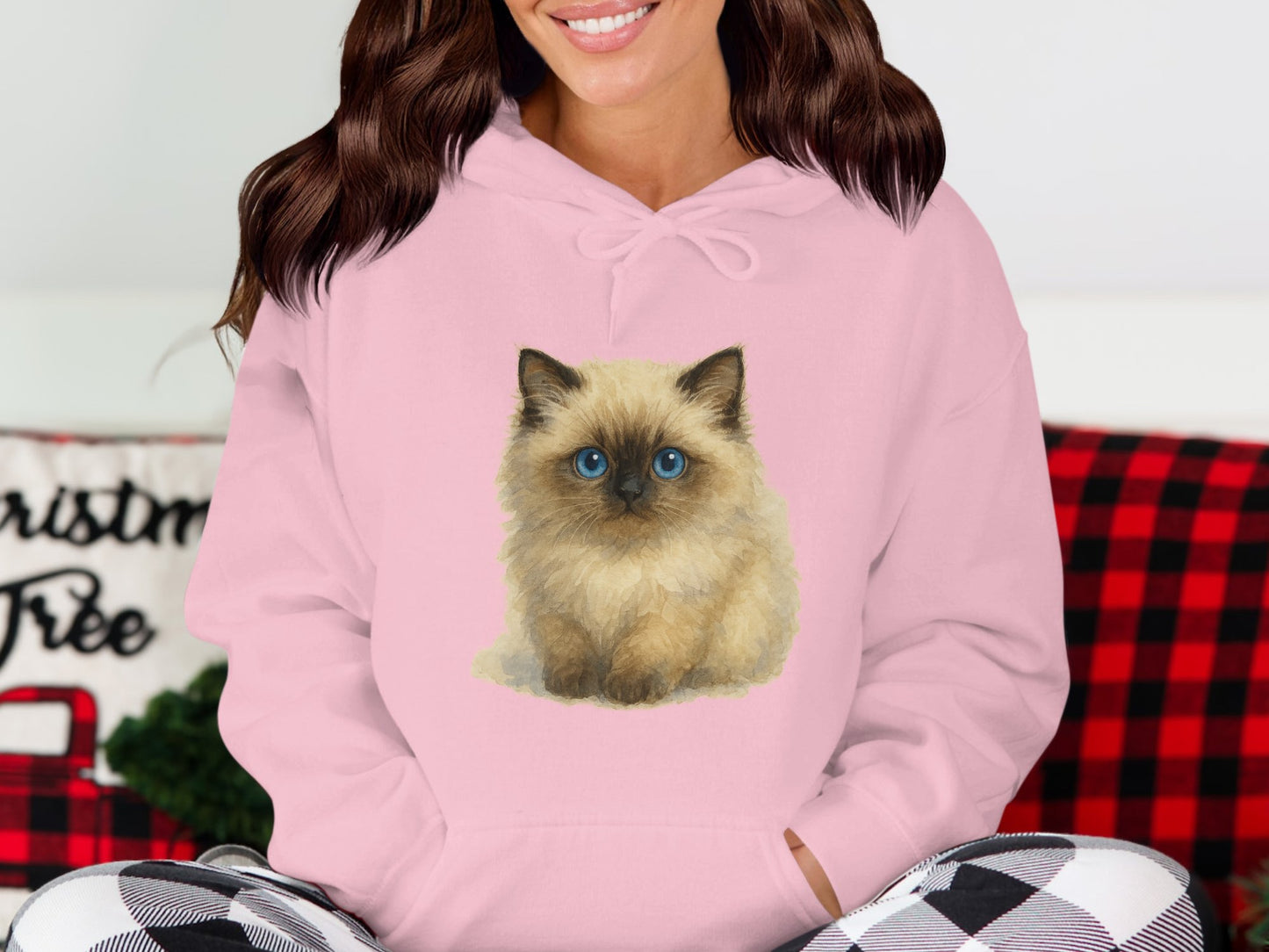 Cozy Feline Hoodie with Cute Blue-Eyed Kitten product type