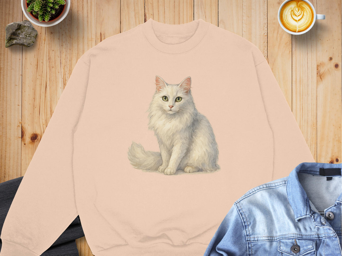 Cozy sweatshirt featuring a fluffy white cat product type