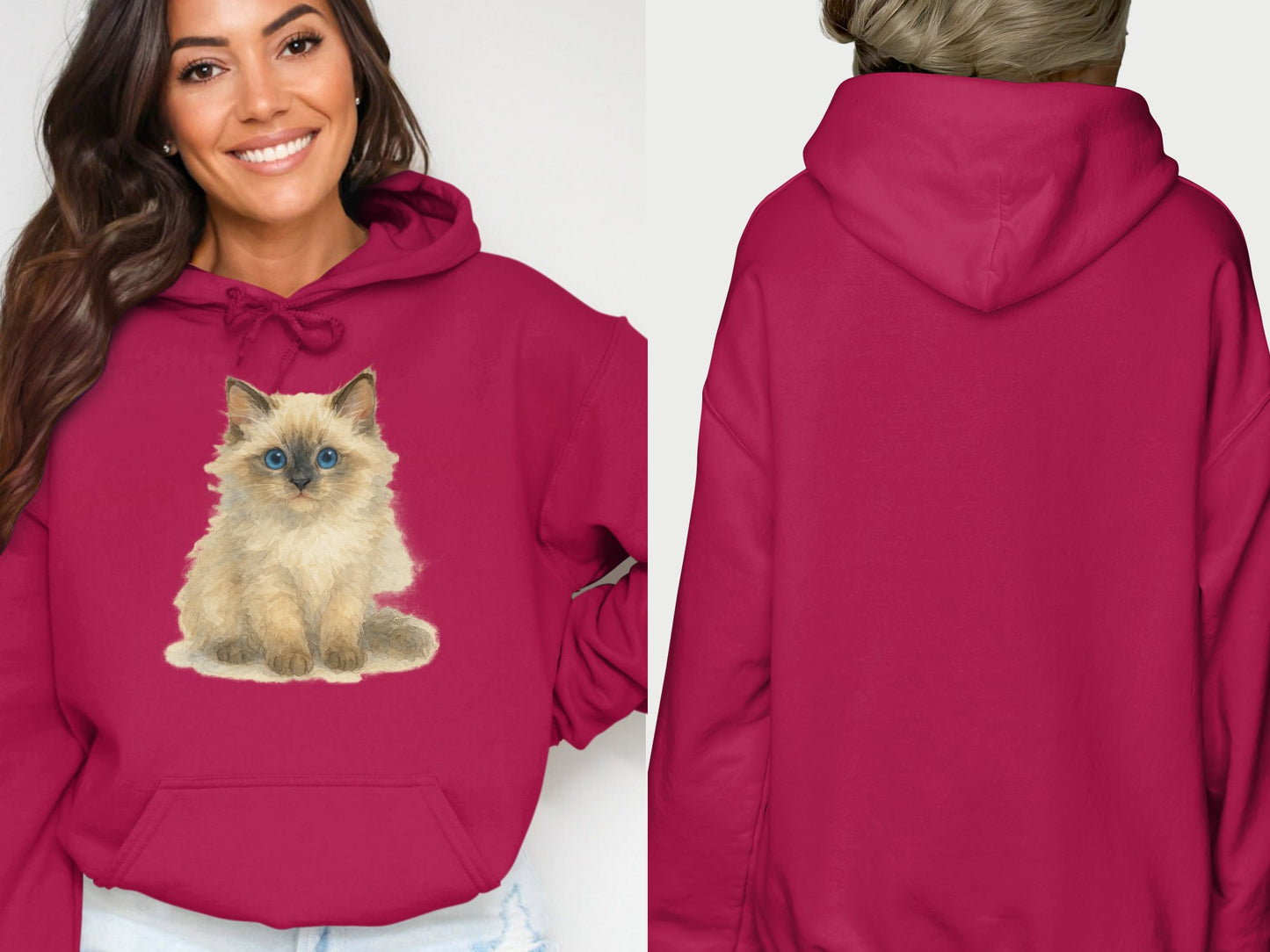 Adorable Cat Design Bright Pink Hoodie product