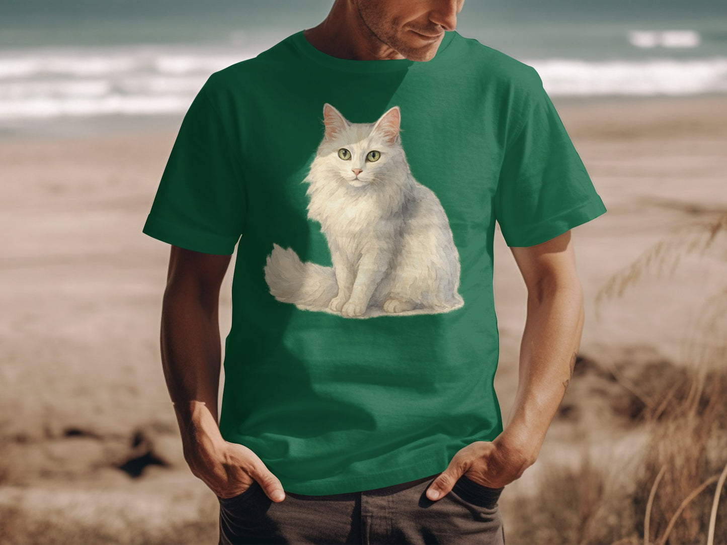 Stylish T-shirt with Charming White Cat Printed product type