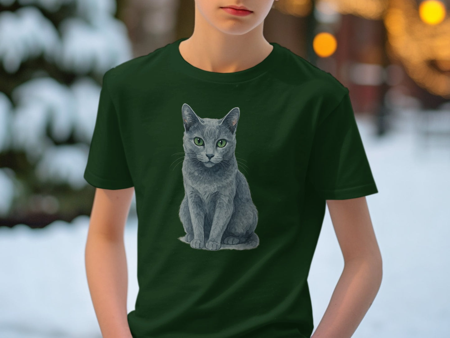 Green T-shirt with Realistic Gray Cat Print product type