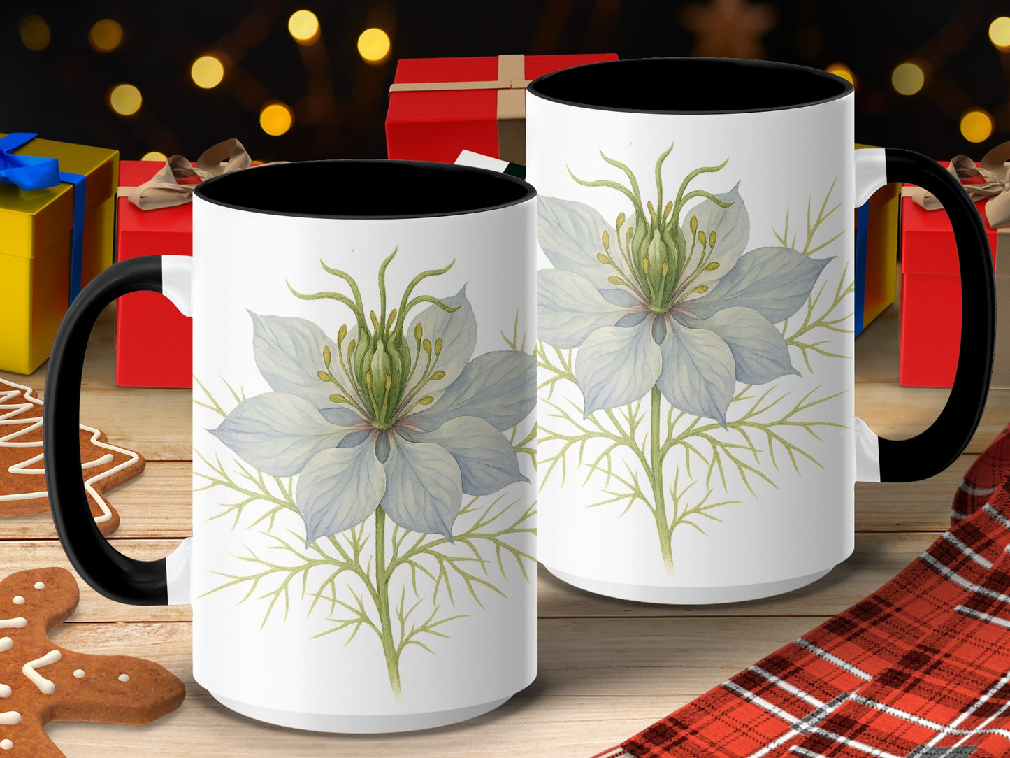 Festive Floral Design White and Black Ceramic Mug product type