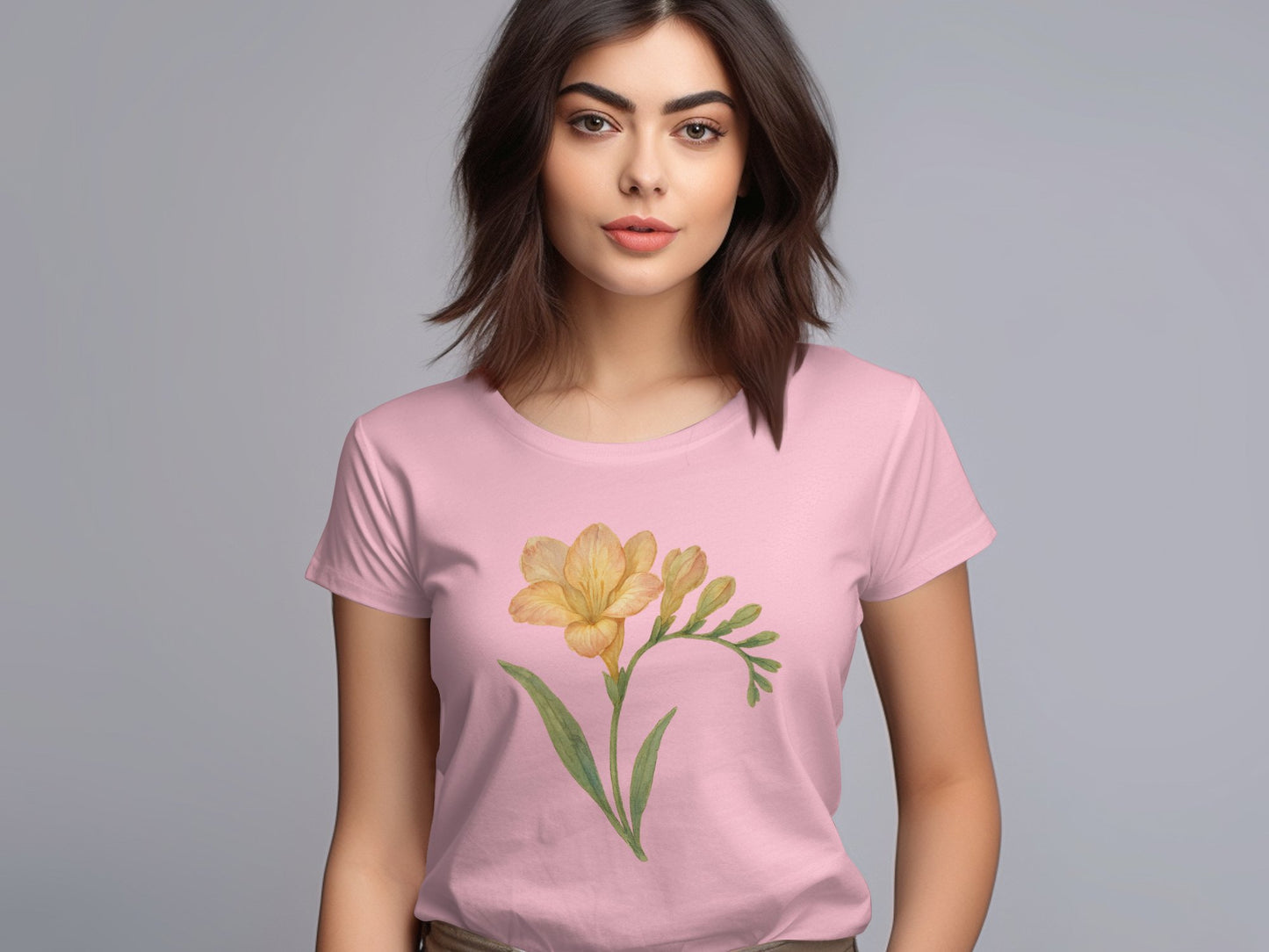 Beautiful Floral Print Pink Short Sleeve T-shirt product