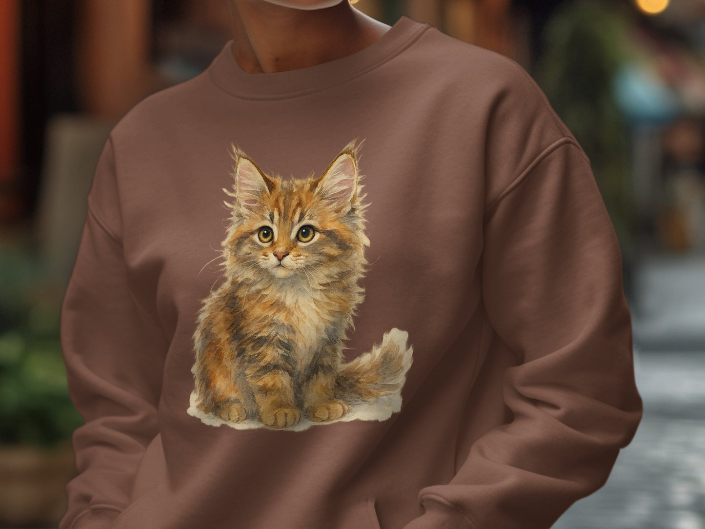 Fluffy Long-Haired Cat Print on Cozy Sweatshirt product