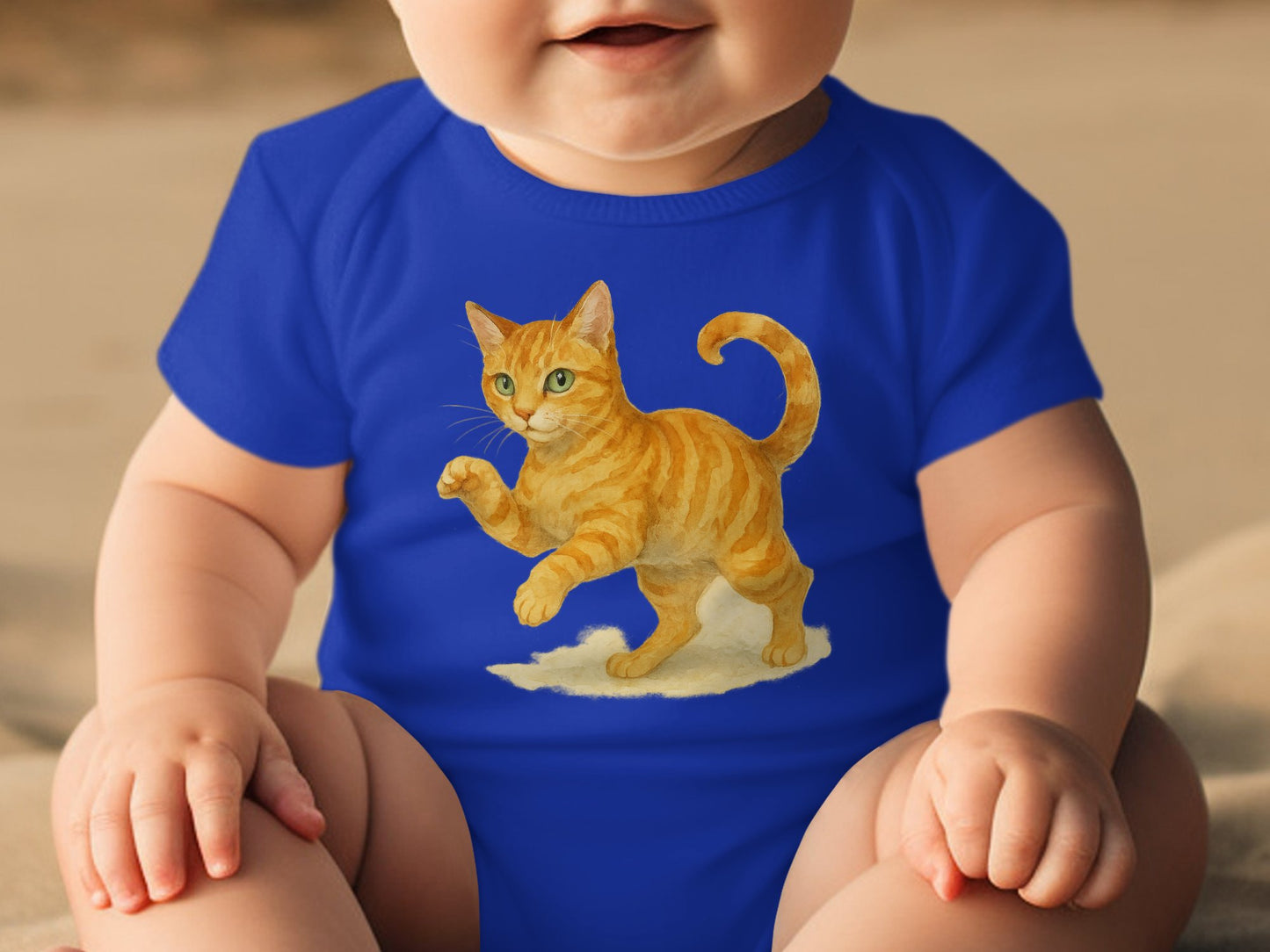 Cute Cat Image on Blue Baby Onesie Product Type