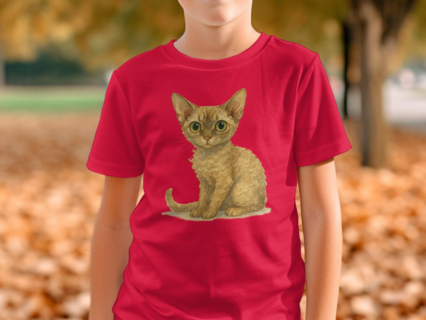 Cute Cat Drawing on Red Kids Shirt product