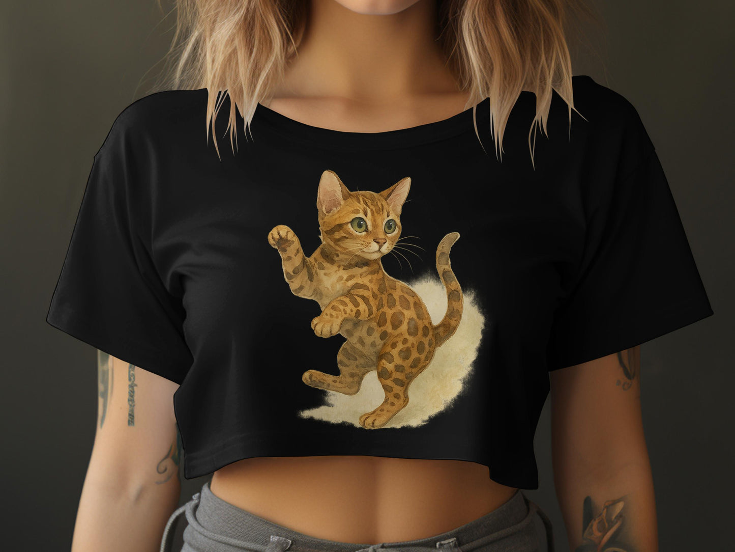 Cute Artistic Cat Design Black Crop Top product type