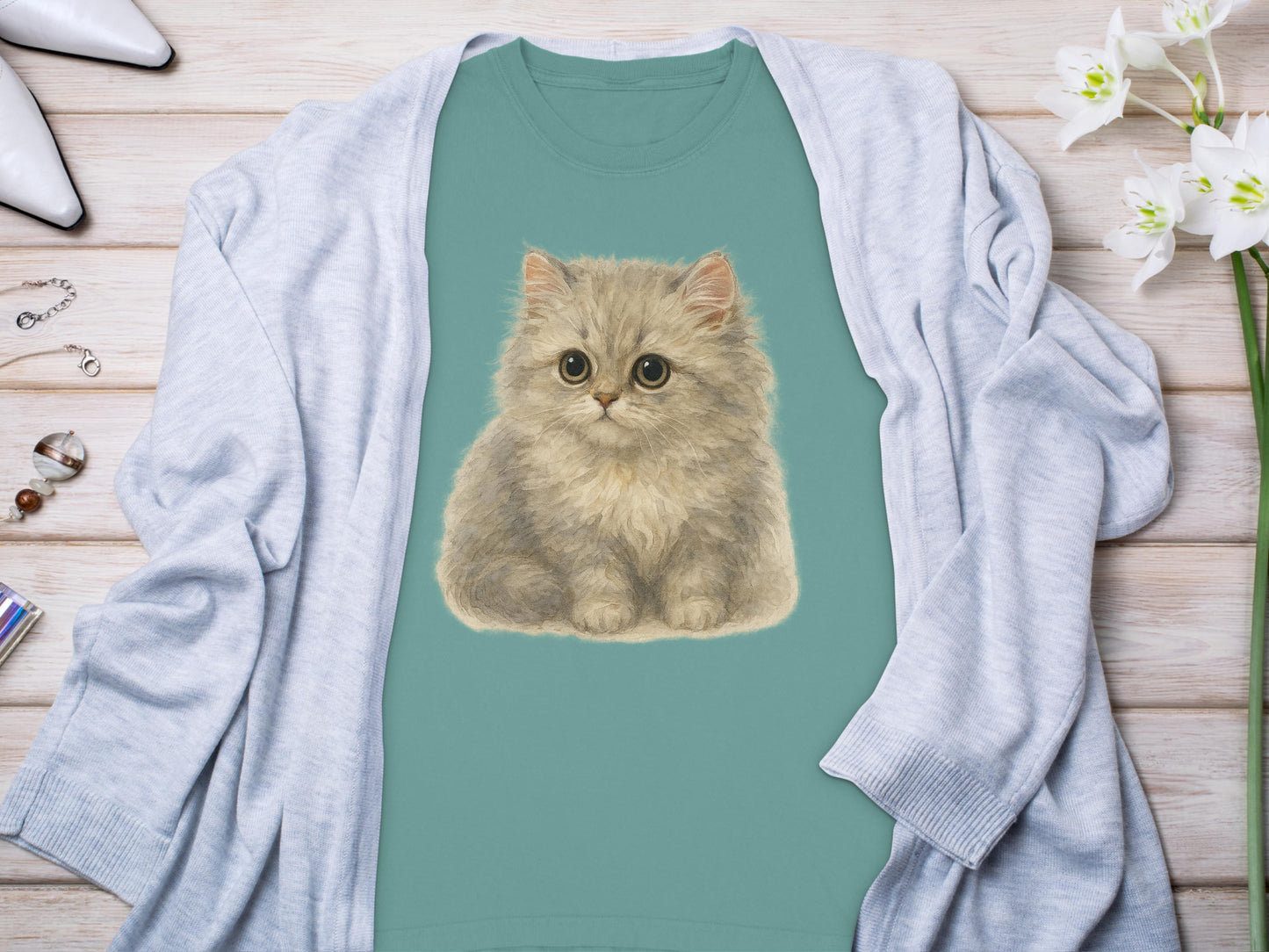 Adorable Fluffy Kitten Cute Design on a T-Shirt product type