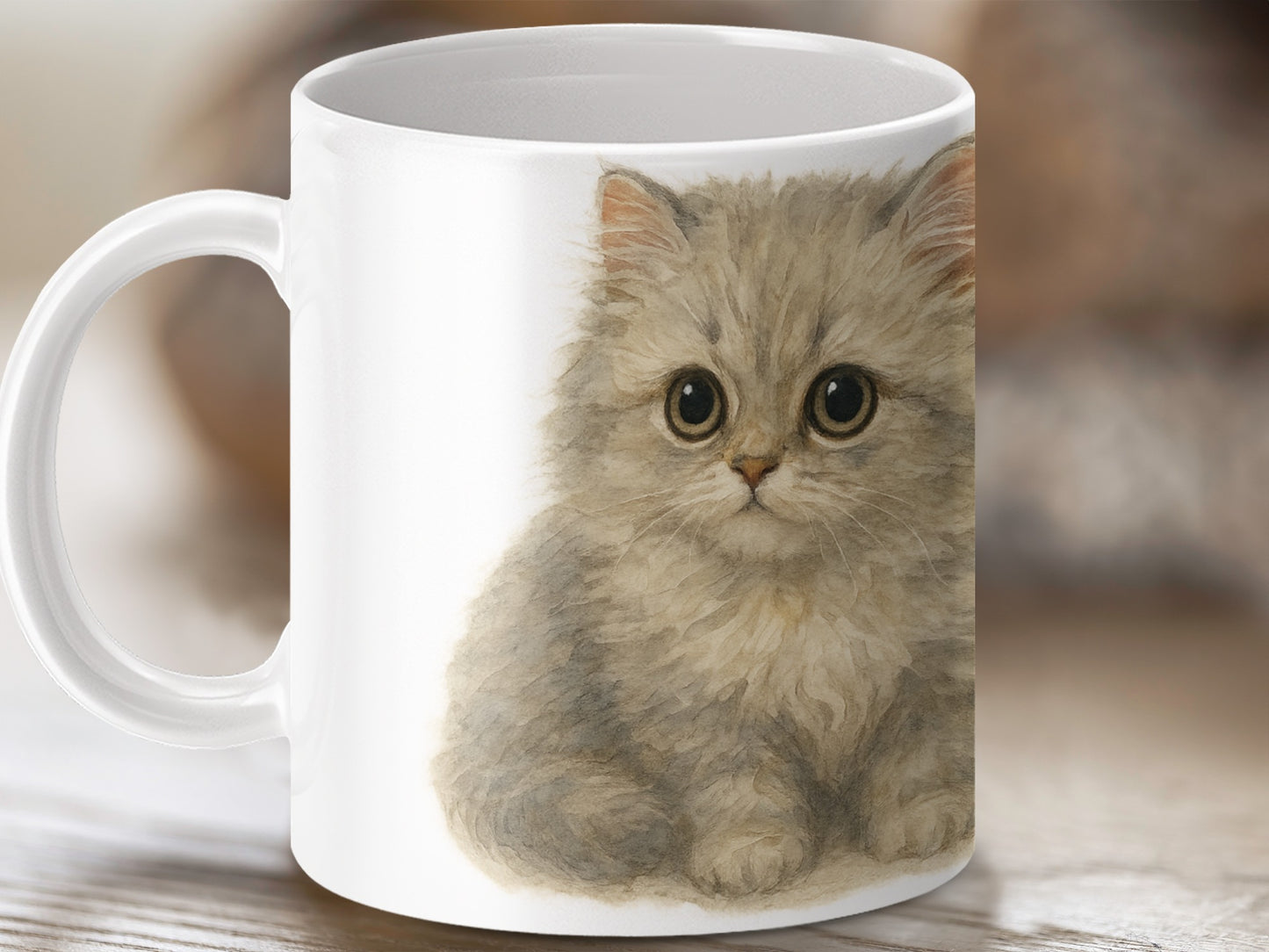 Cute Fluffy Kitten Design White Ceramic Mug product