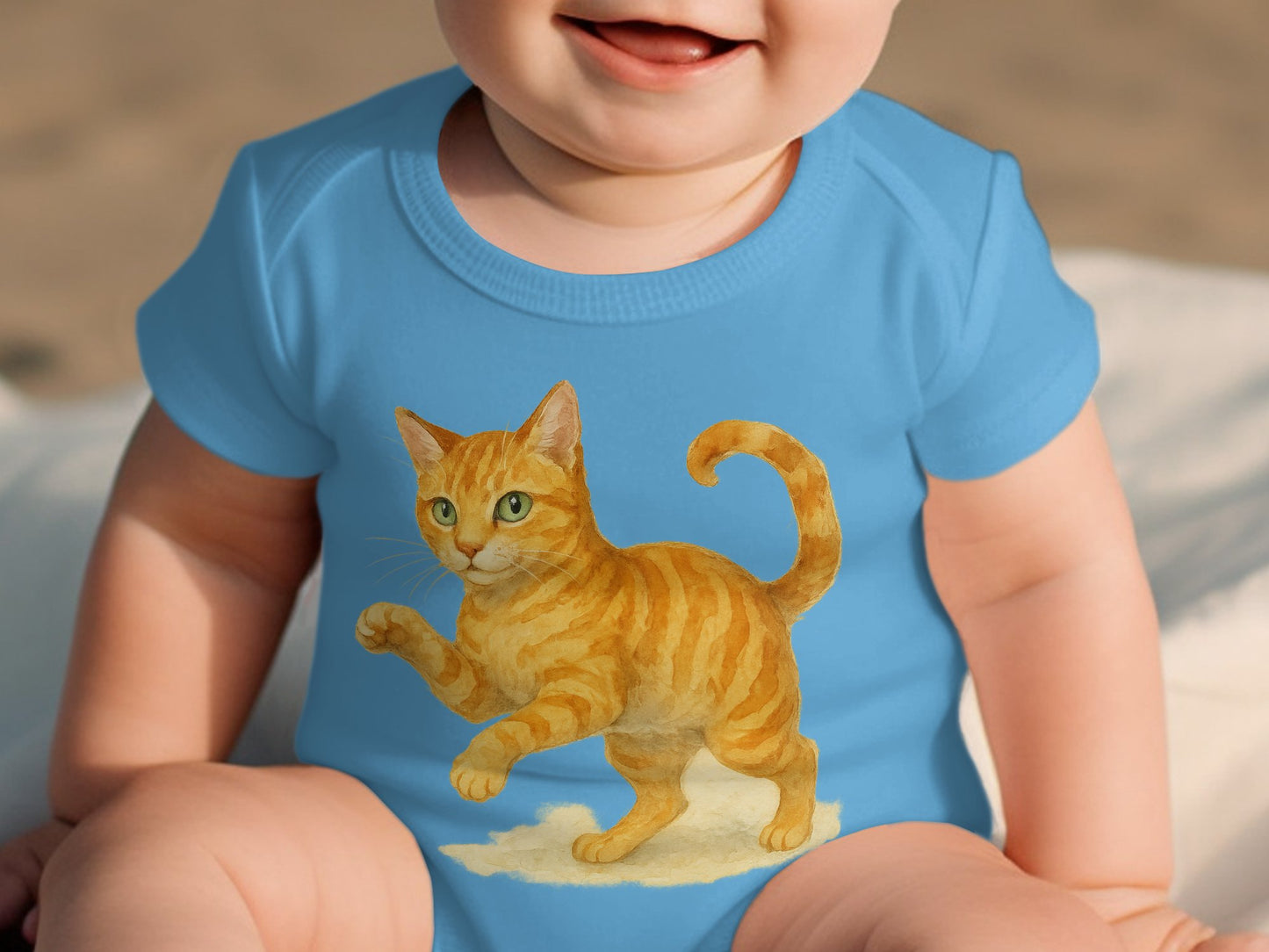 Adorable Blue Onesie with Playful Orange Cat Design product type