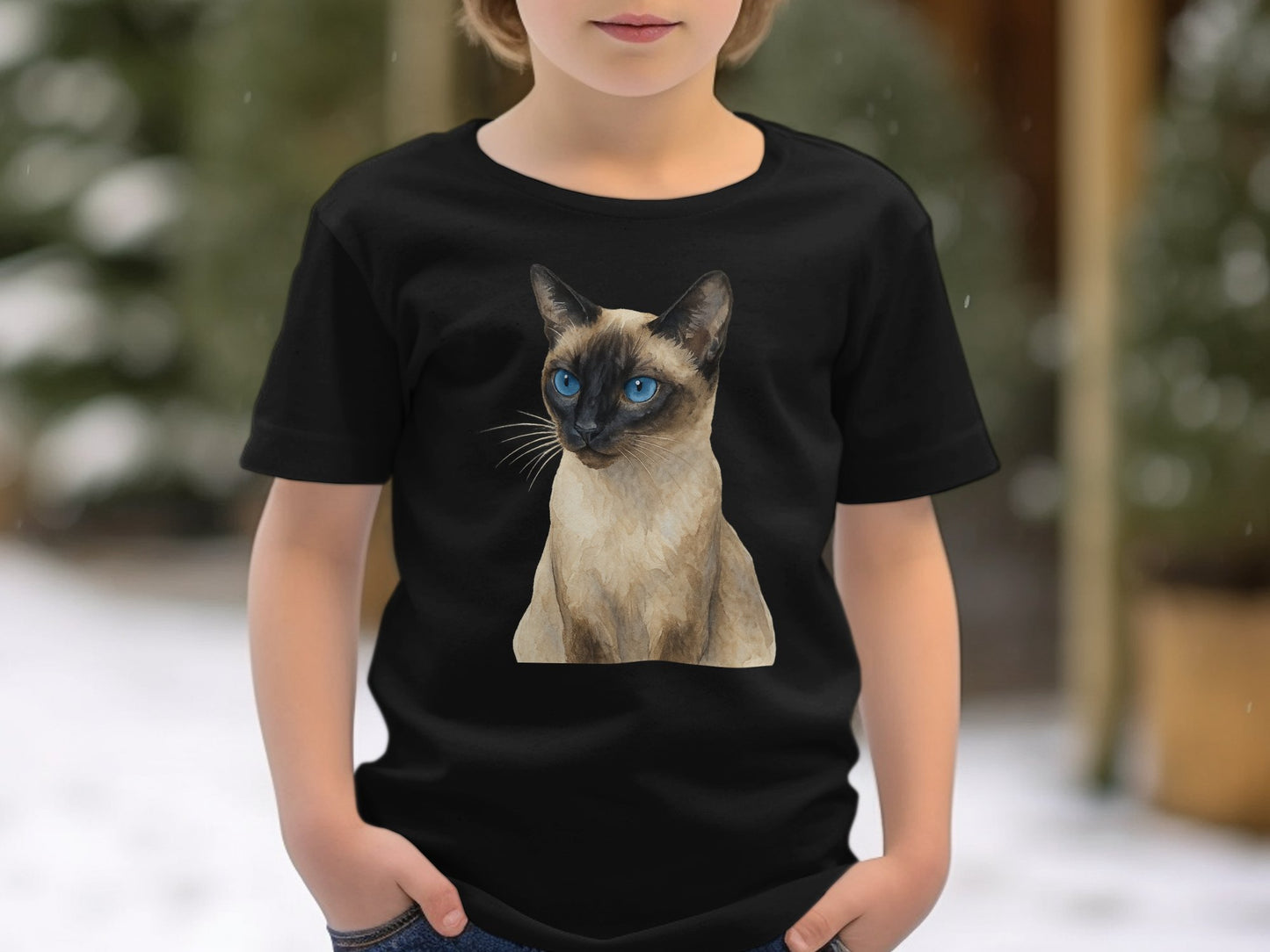 Siamese Cat Graphic Black T-shirt for Kids product type