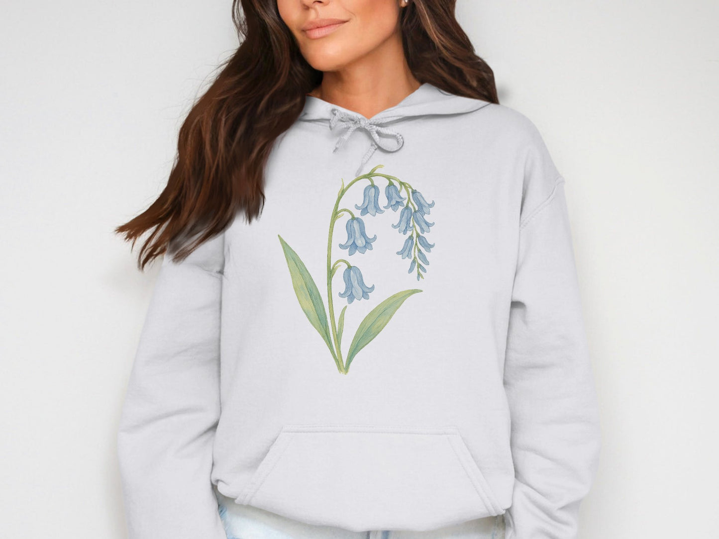 Stylish Bluebell Floral Design Hooded Sweatshirt product type