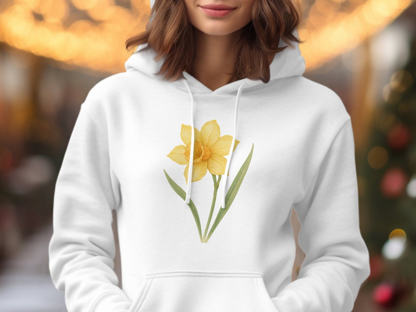 Vibrant Yellow Daffodil Design on Cozy Hoodie product