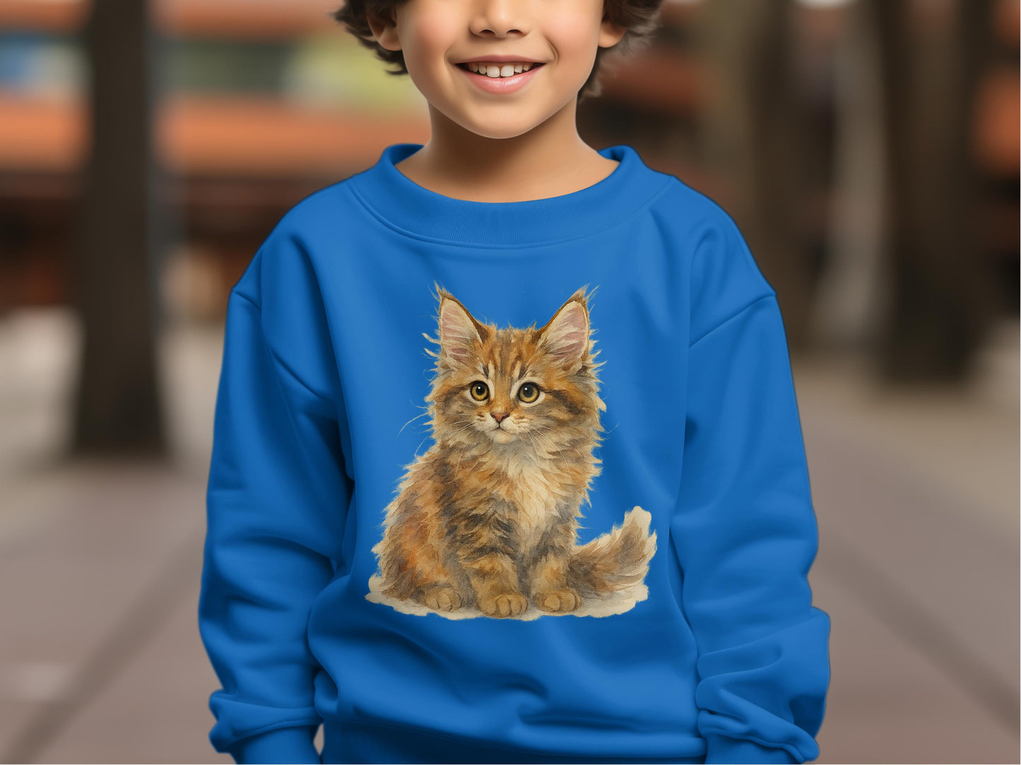 Adorable Fluffy Kitten Graphic Blue Kids Sweatshirt product