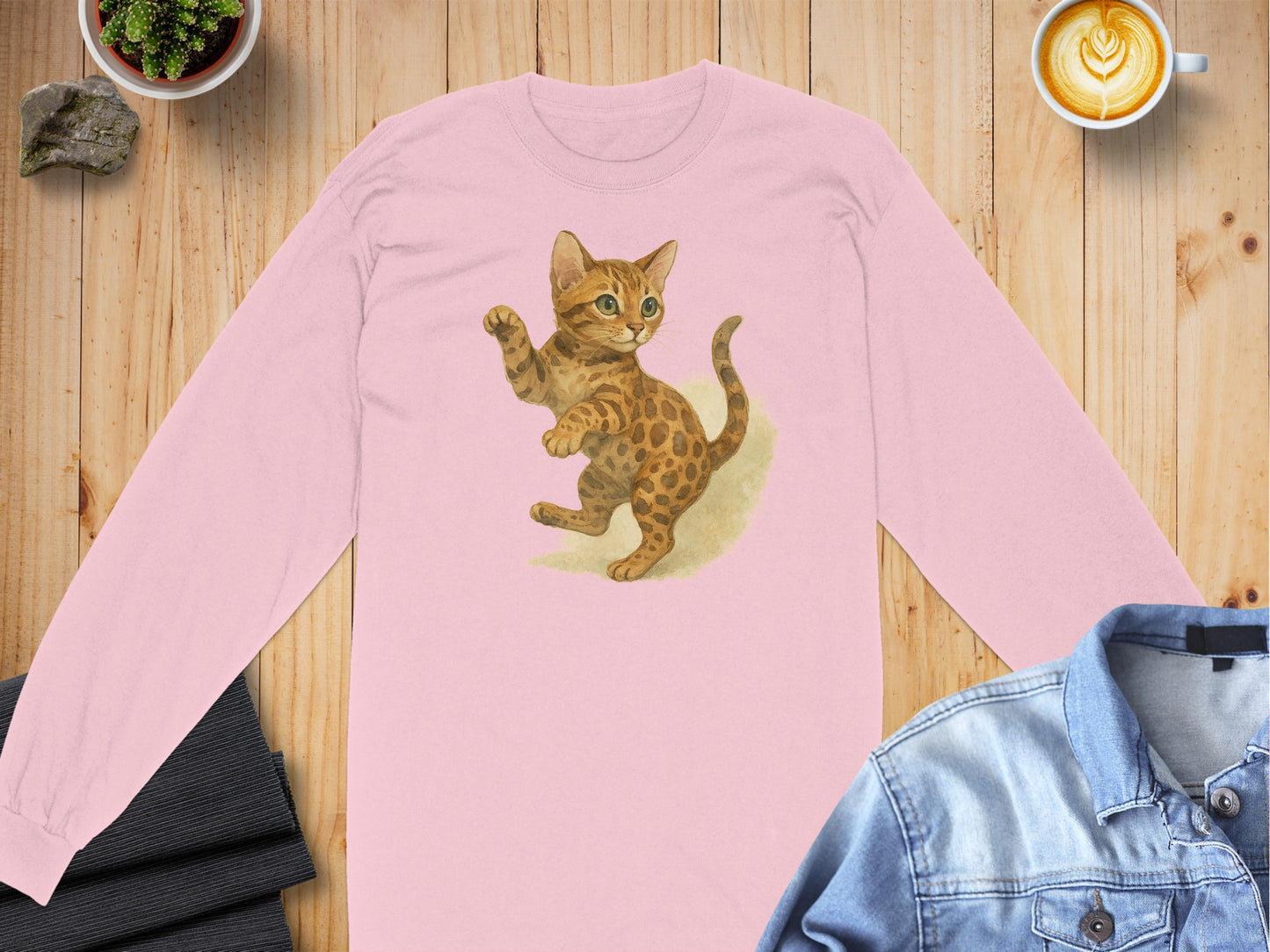 Adorable Playful Kitten Pink Long Sleeve Shirt product type