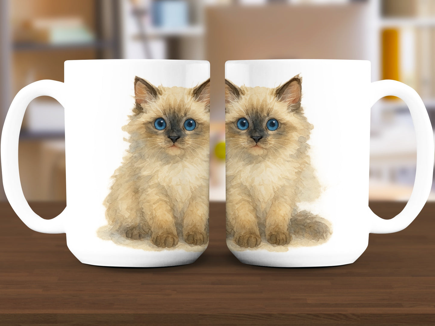 Adorable Furry Blue-Eyed Kitten Illustration product type