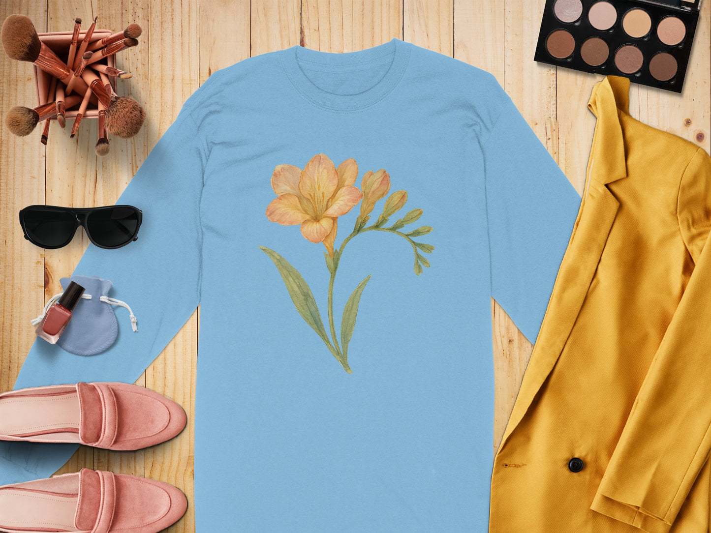 Floral Art Blue Long Sleeve Shirt product
