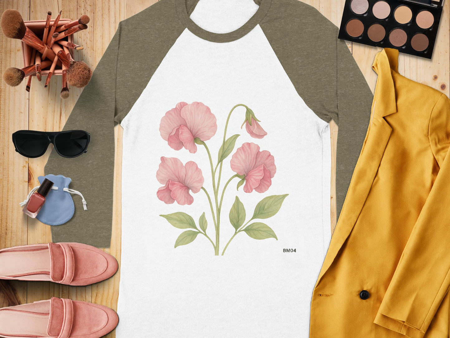 Elegant Floral Design Baseball Tee Shirt product type
