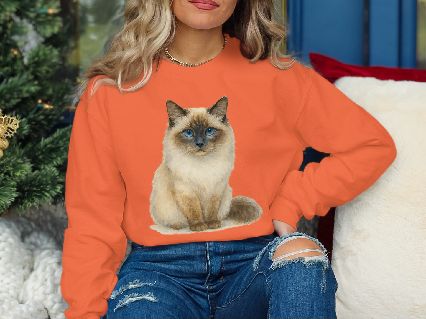 Cozy Long Sleeve Cat Print Sweatshirt product type