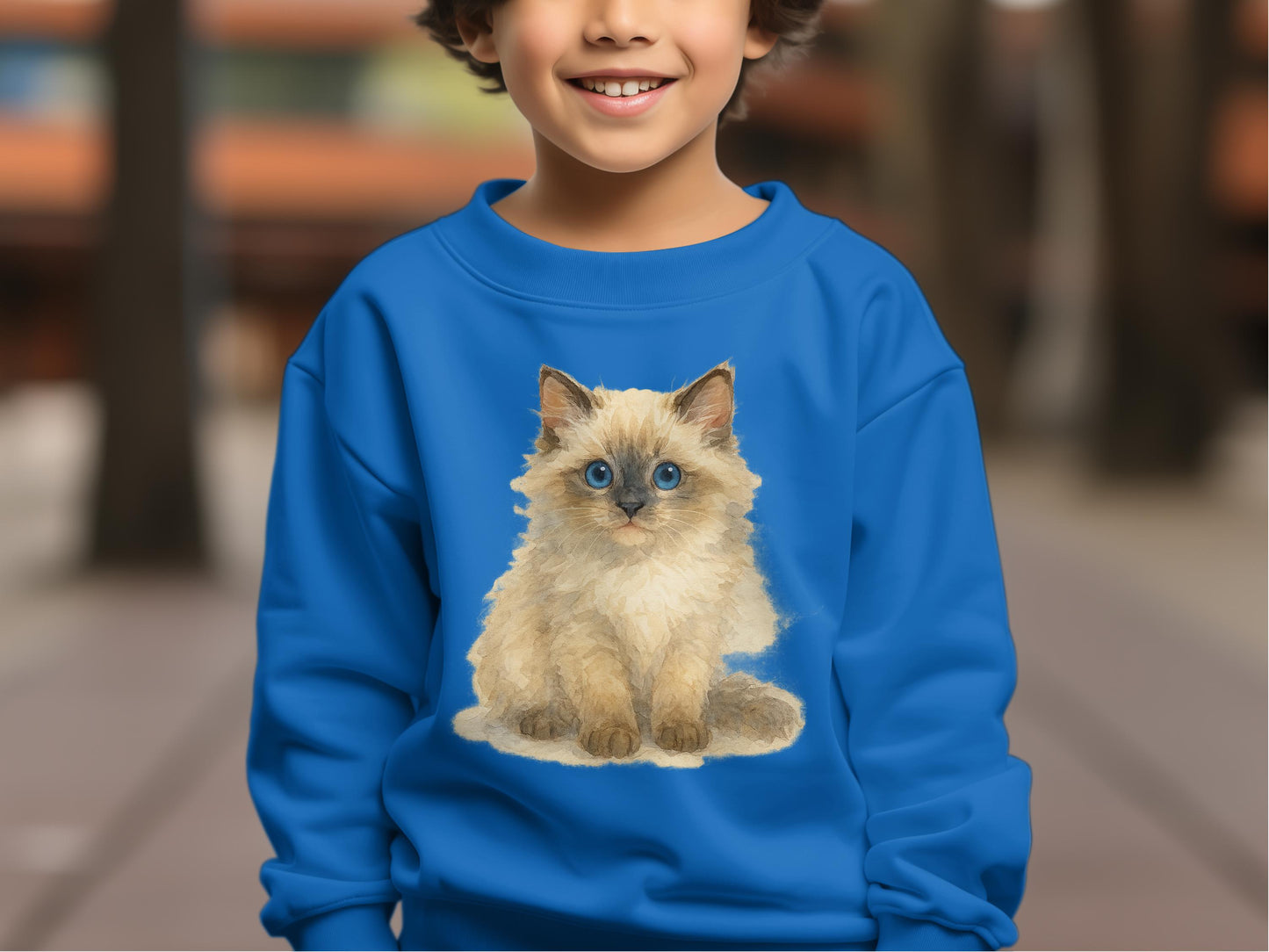 Adorable Kitten Print on Blue Crewneck Sweater product type