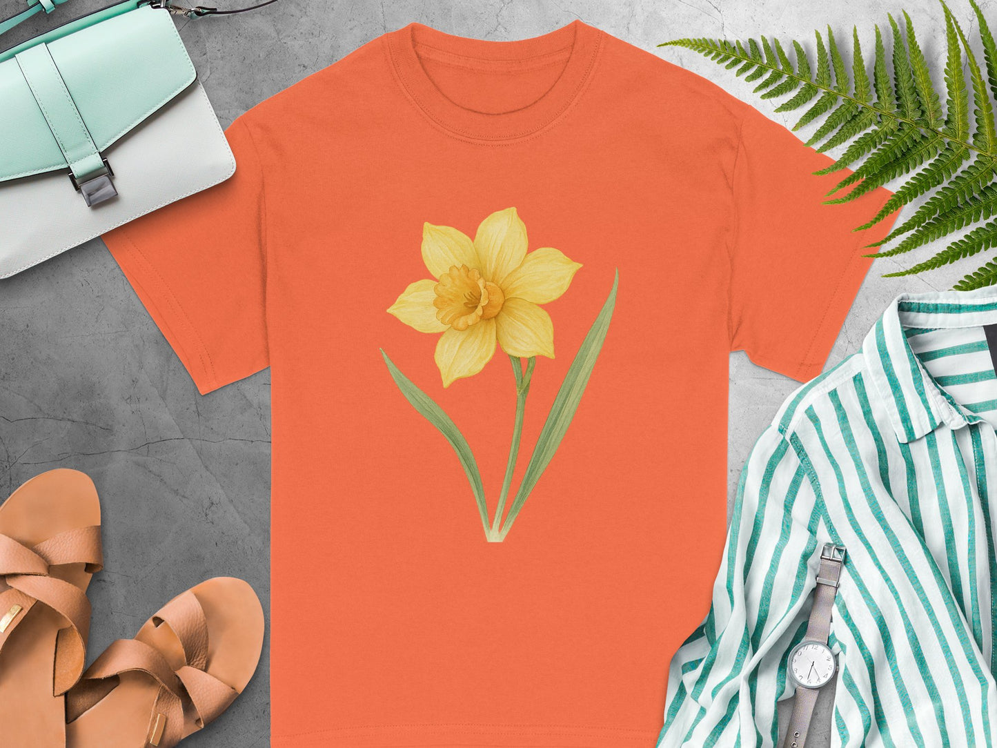 Bright Orange Tee with Yellow Flower Graphic T-shirt product type