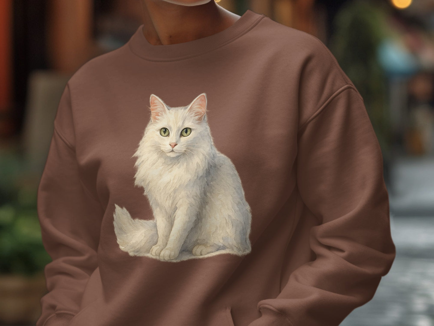 Cozy Brown Sweatshirt Featuring Adorable Cat Print product type