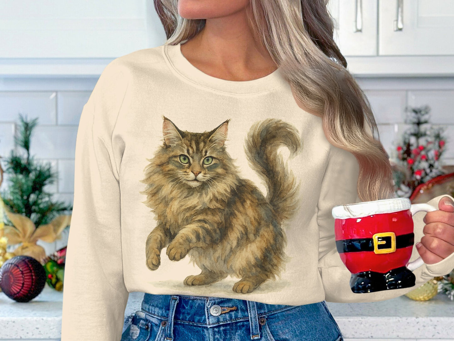 Christmas Santa Cat Illustration Sweatshirt product